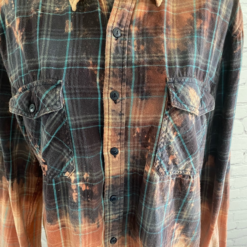 Repurposed Bleach Tie Dyed Rock Band Flannel Shirt Gem